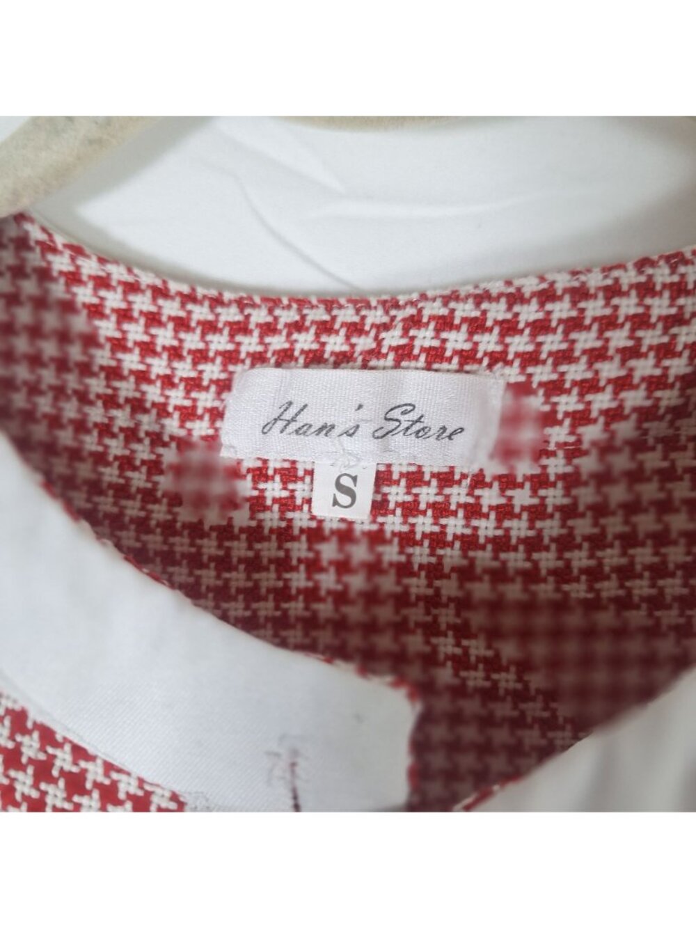 Vintage Hans Store Houndstooth Red White Button Down Shirt size small - Picture 4 of 6